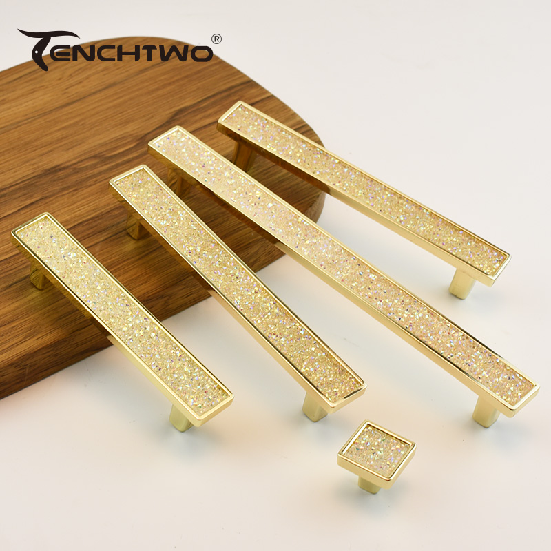 Furniture Hardware And Fittings - Furnitur berlian kristal emas pegangan pintu
